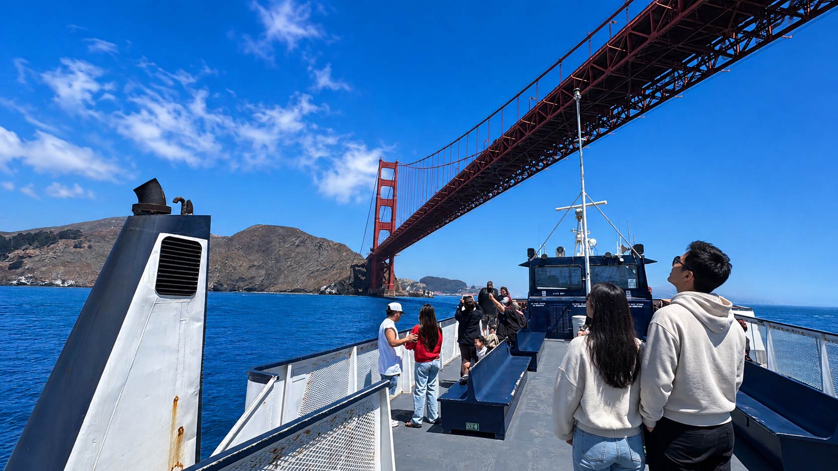 The top deck is a popular place to enjoy the cruise.